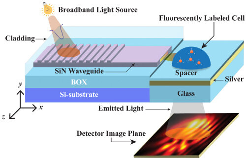 Schematic of the proposed on-chip waveguide-coupled cell imaging system