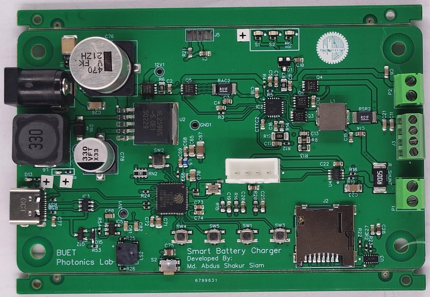 Edge Smart Battery Charger board developed at the BUET Photonics Lab